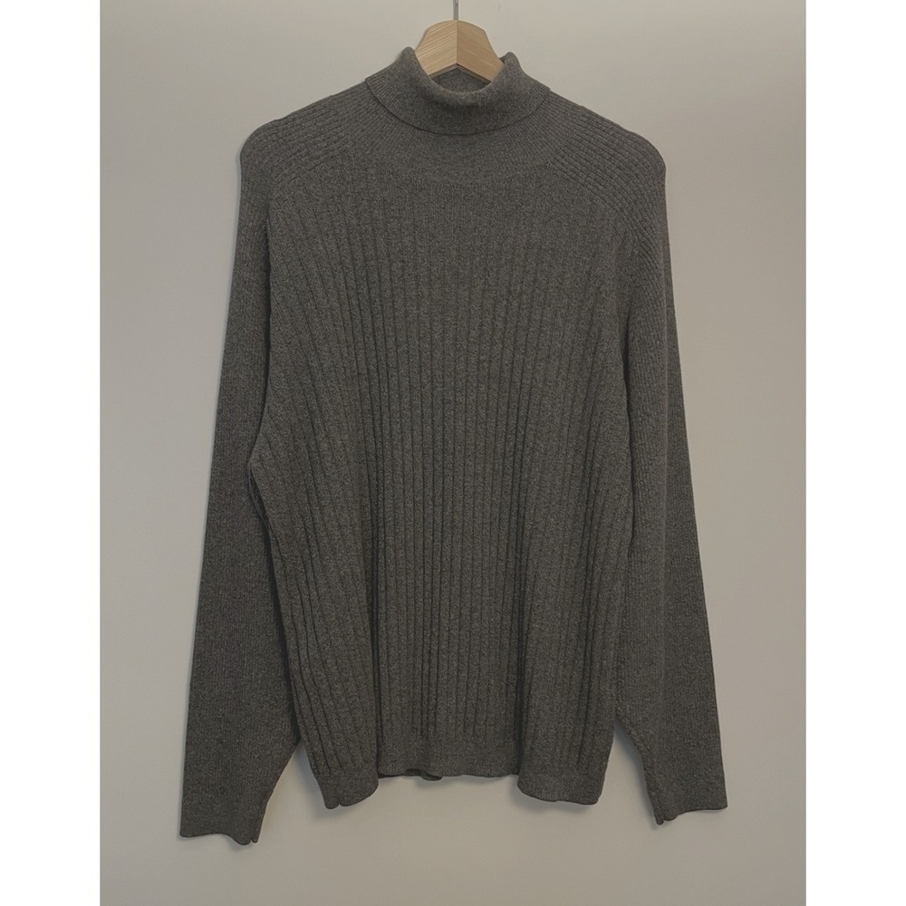 Eddie Bauer Men's Turtleneck Sweater XL Ribbed Knit Gray Preppy Coastal Cotton‎